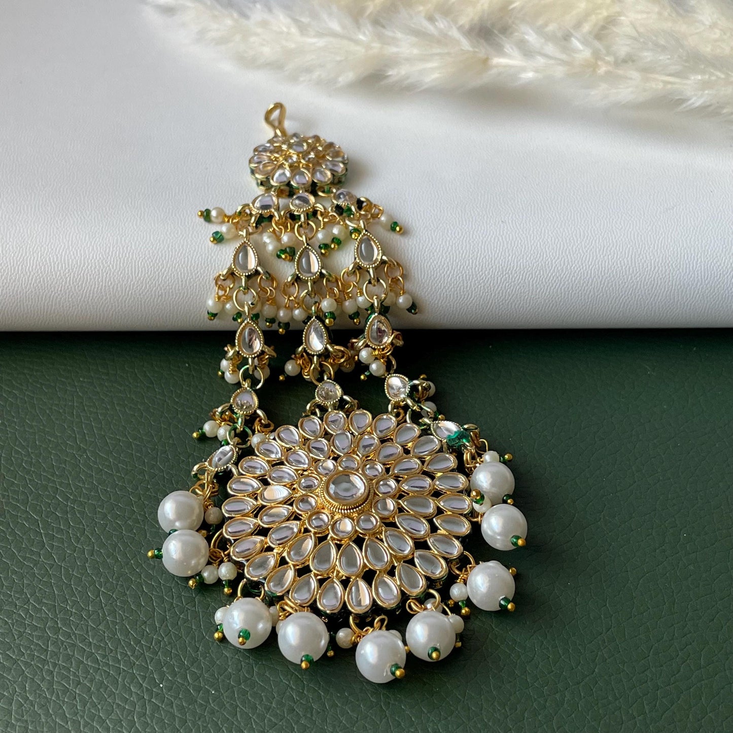 Gold plated pearl Kundan pasa jhoomar hair accessory for brides