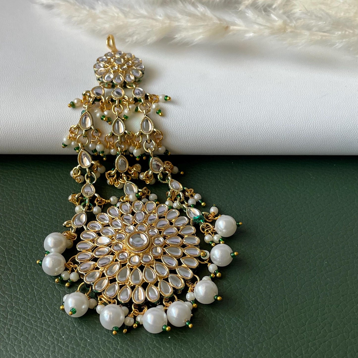 Gold plated pearl Kundan pasa jhoomar hair accessory for brides