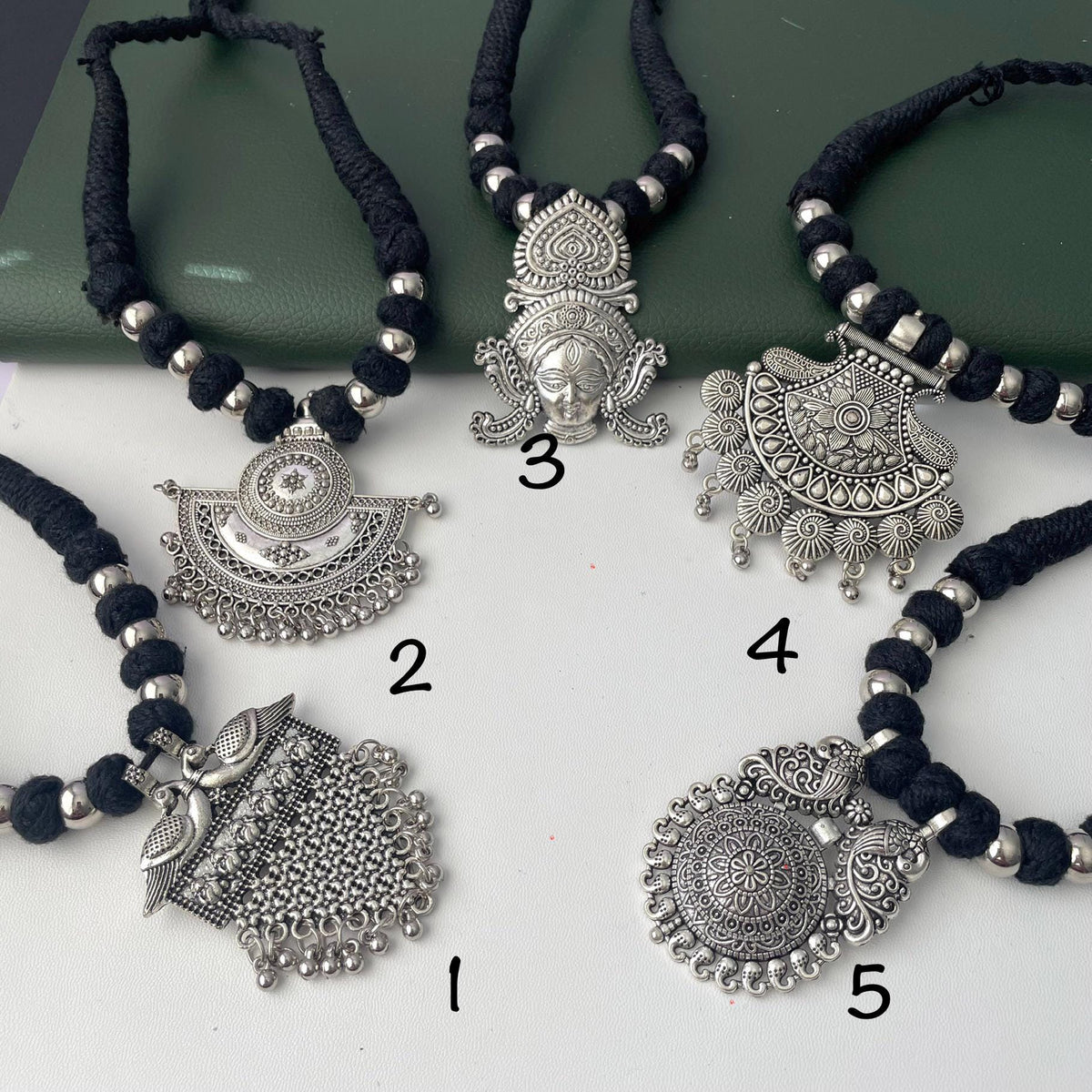 Oxidized Thread Necklace: Indian Bollywood Jewelry, Adjustable Length