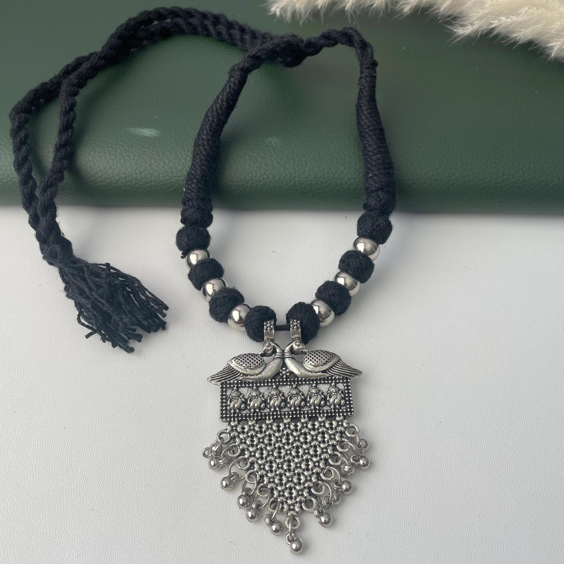 Oxidized Thread Necklace: Indian Bollywood Jewelry, Adjustable Length