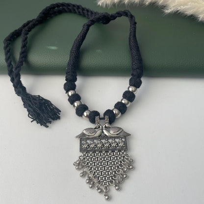 Oxidized Thread Necklace: Indian Bollywood Jewelry, Adjustable Length
