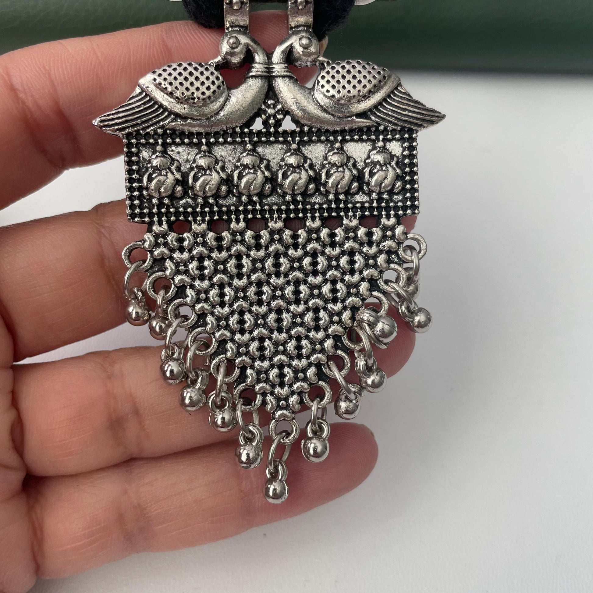 Oxidized Thread Necklace: Indian Bollywood Jewelry, Adjustable Length