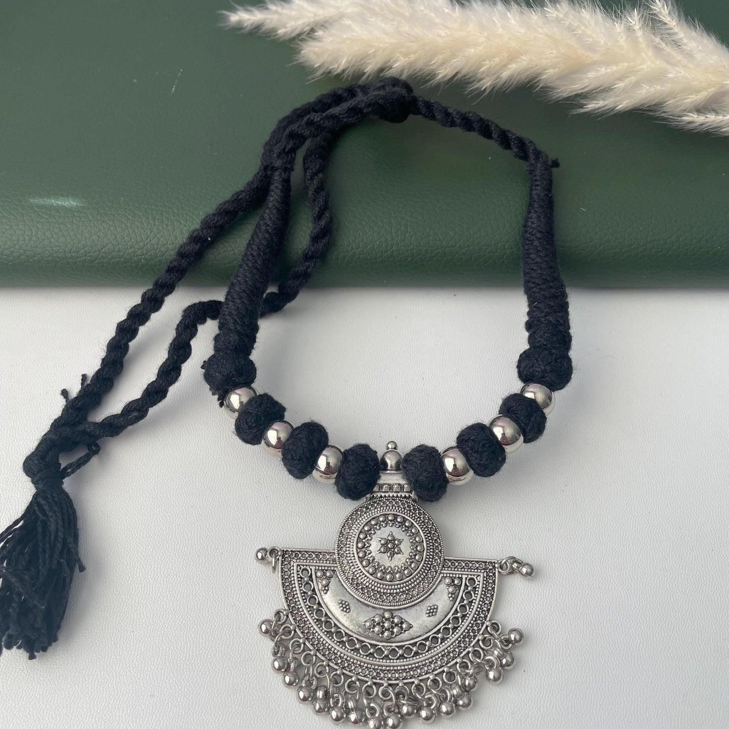 Oxidized Thread Necklace: Indian Bollywood Jewelry, Adjustable Length