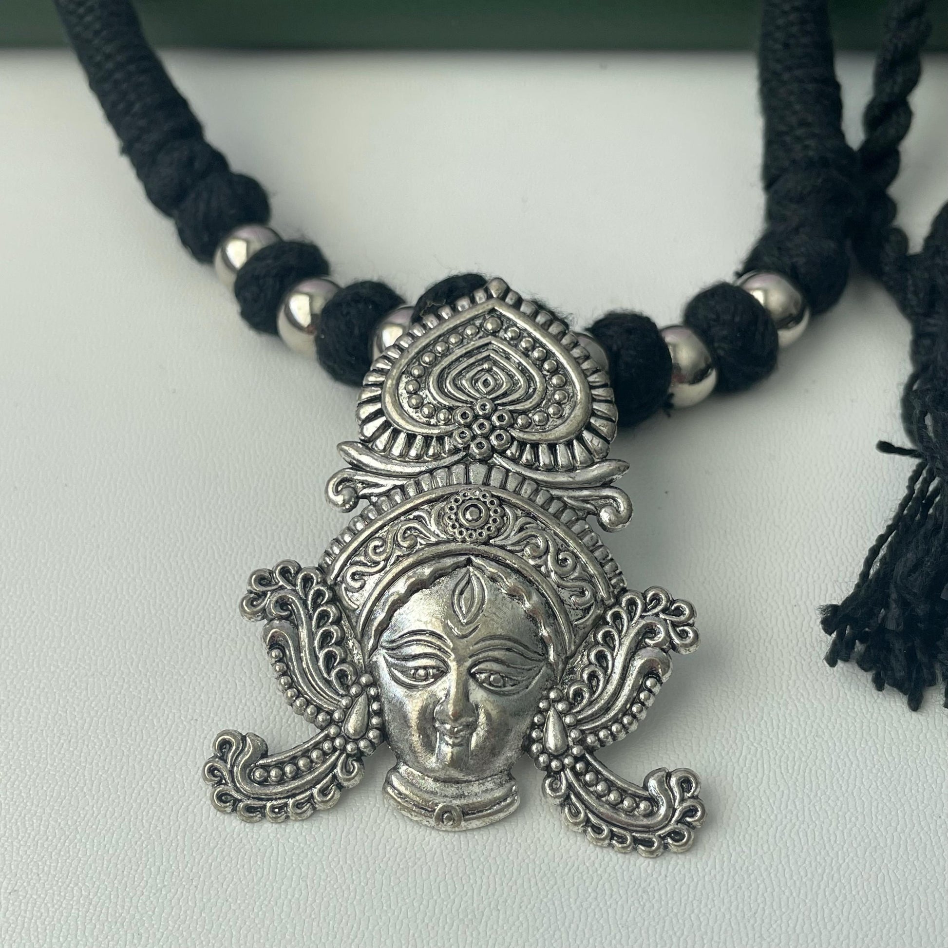 Oxidized Thread Necklace: Indian Bollywood Jewelry, Adjustable Length