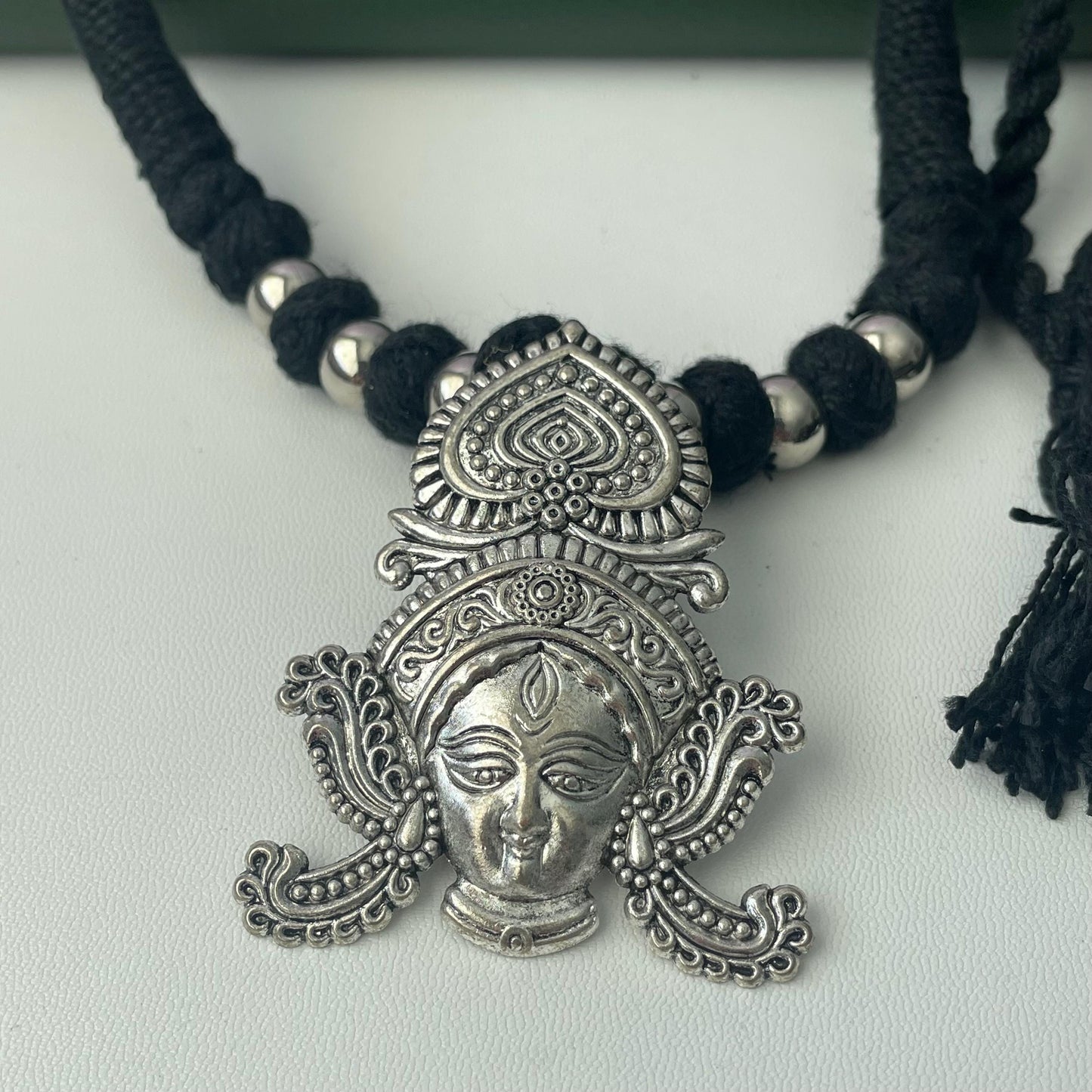 Oxidized Thread Necklace: Indian Bollywood Jewelry, Adjustable Length