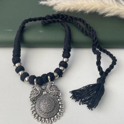 Oxidized Thread Necklace: Indian Bollywood Jewelry, Adjustable Length