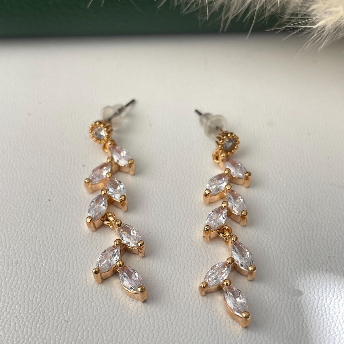Cubic Zirconia gold plated vine Dangle Earrings: Minimalist earrings