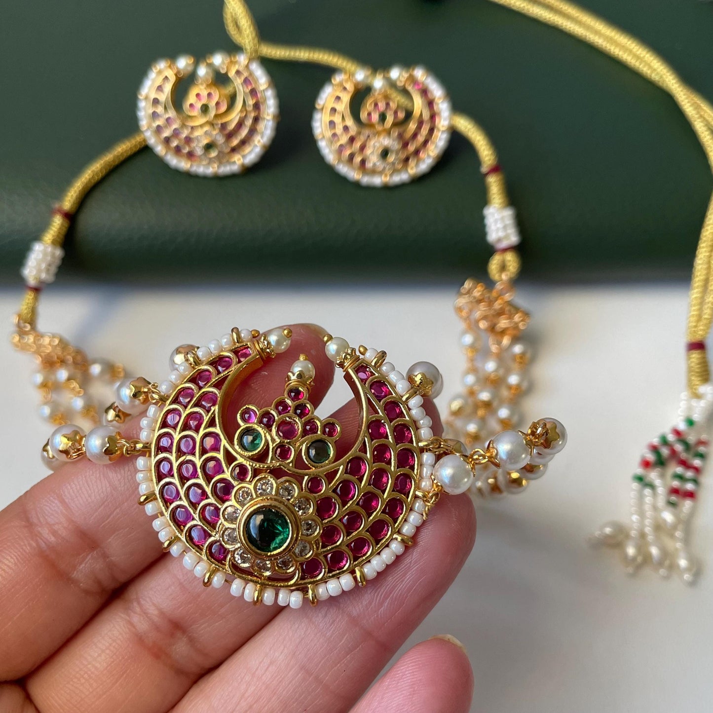 Gold Plated pearl choker temple jewelry