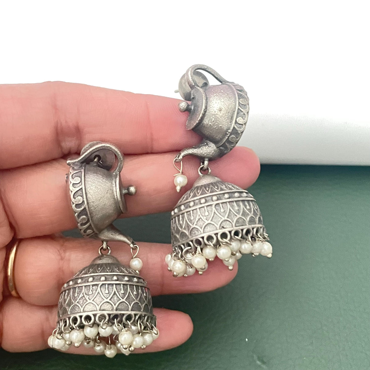 Oxidised tea kettle earrings