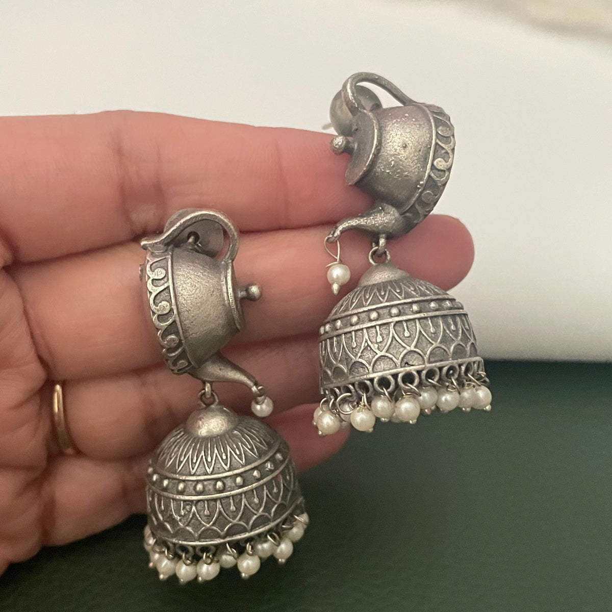 Oxidised tea kettle earrings