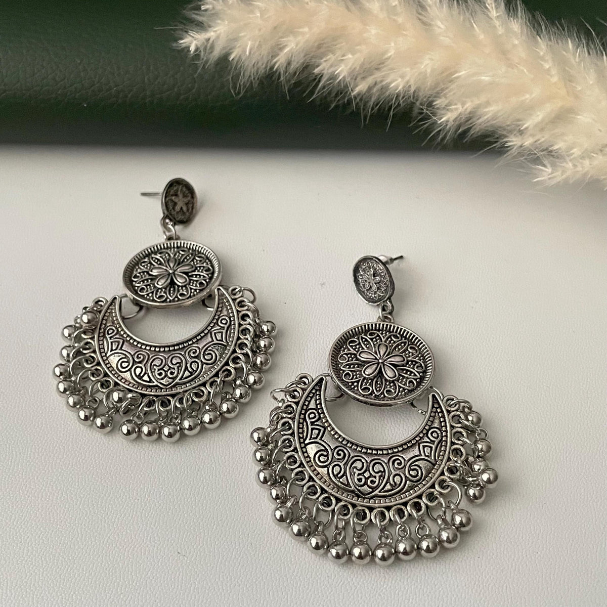Oxidised double layered lightweight Chandbali