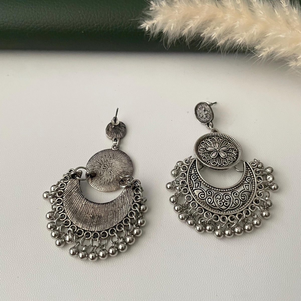 Oxidised double layered lightweight Chandbali