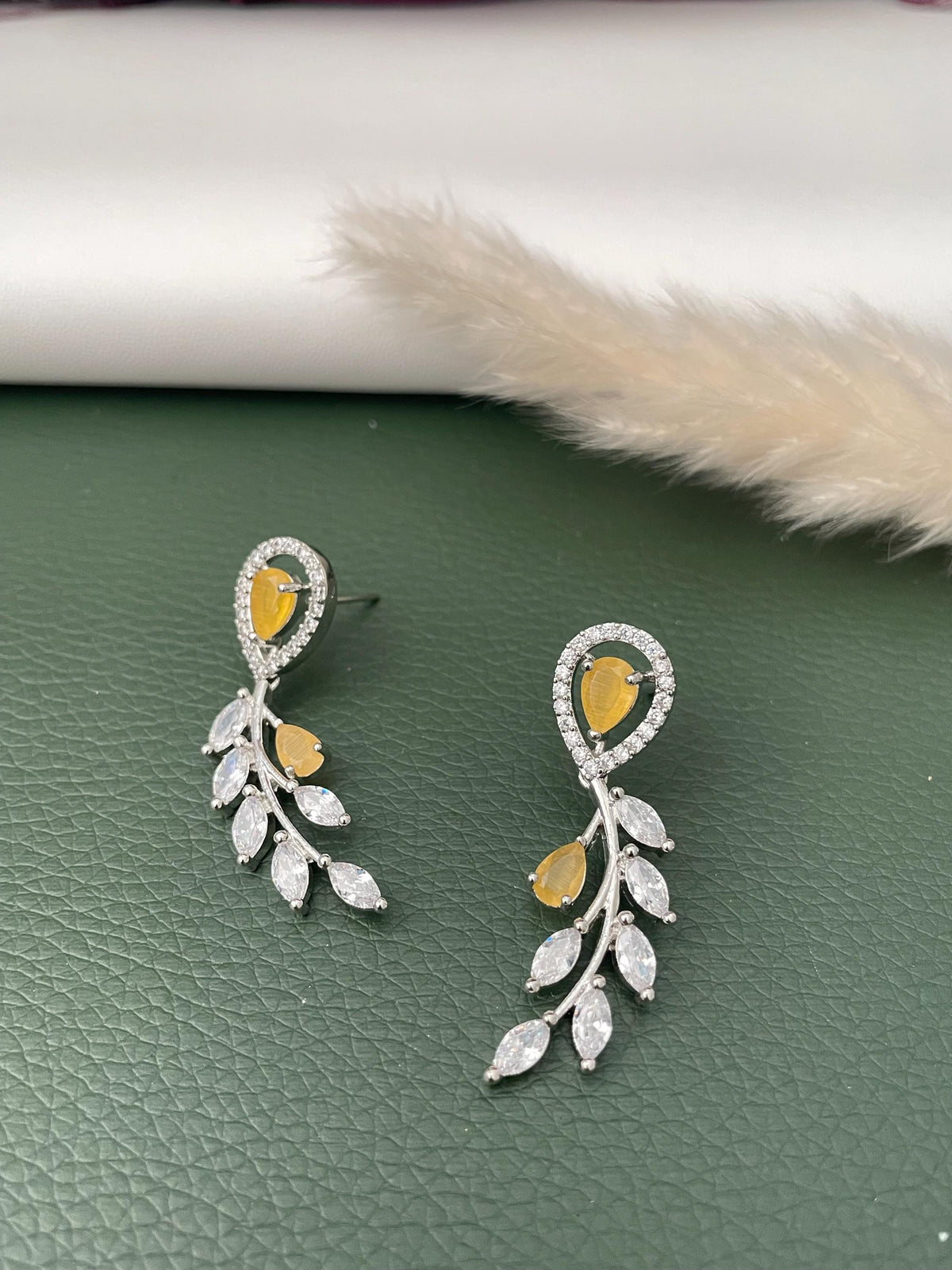 Cubic Zirconia rhodium plated yellow stone vine Dangle Earrings: Minimalist earrings