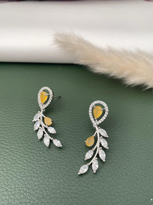 Cubic Zirconia rhodium plated yellow stone vine Dangle Earrings: Minimalist earrings