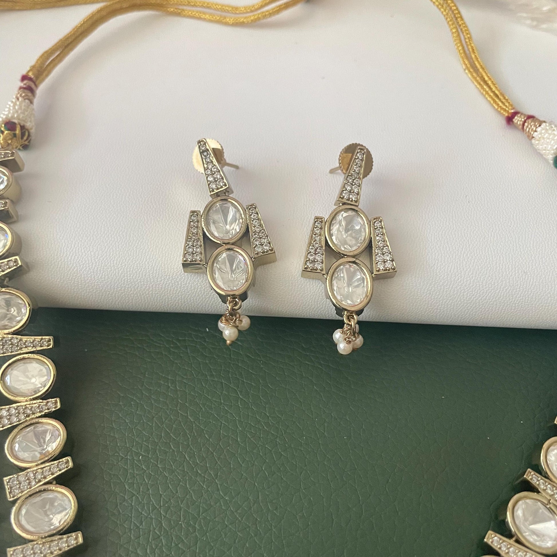 Gold Plated Kundan long layered Necklace Set: Indian Trendy Jewelry