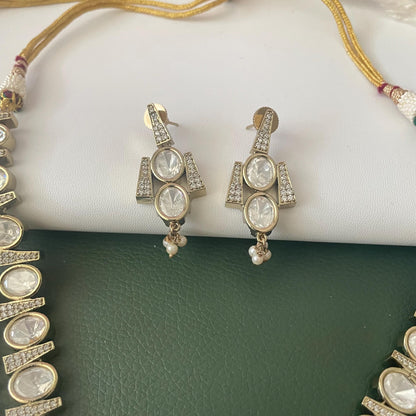 Gold Plated Kundan long layered Necklace Set: Indian Trendy Jewelry