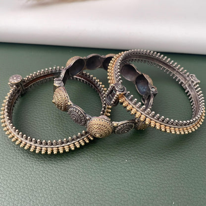 Dual tone oxidized openable bangles
