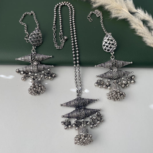 Oxidized Ghungaroo Pendent Necklace set with Earrings