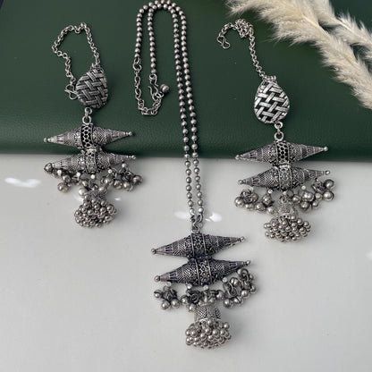 Oxidized Ghungaroo Pendent Necklace set with Earrings