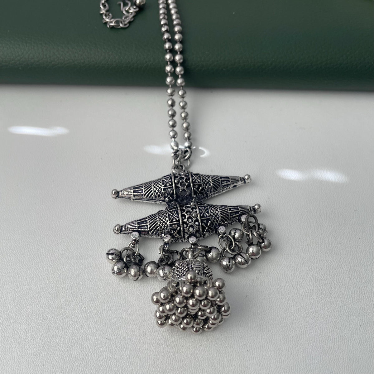 Oxidized Ghungaroo Pendent Necklace set with Earrings
