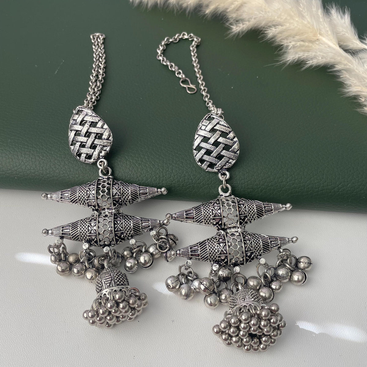 Oxidized Ghungaroo Pendent Necklace set with Earrings