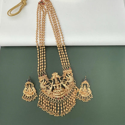 Antique Gold Plated Temple Necklace Ruby Green Stones with Earrings