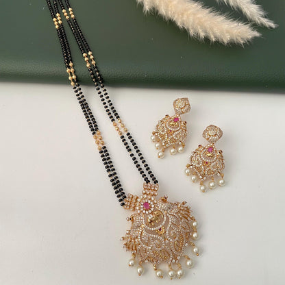 Gold Plated Victorian style cubic zirconia big pendent Mangalsutra