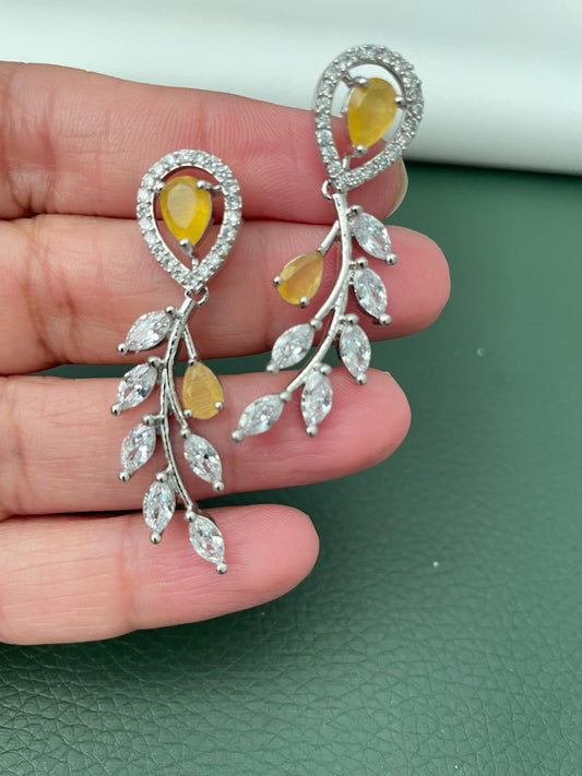 Cubic Zirconia rhodium plated yellow stone vine Dangle Earrings: Minimalist earrings