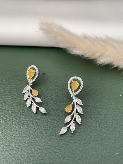 Cubic Zirconia rhodium plated yellow stone vine Dangle Earrings: Minimalist earrings