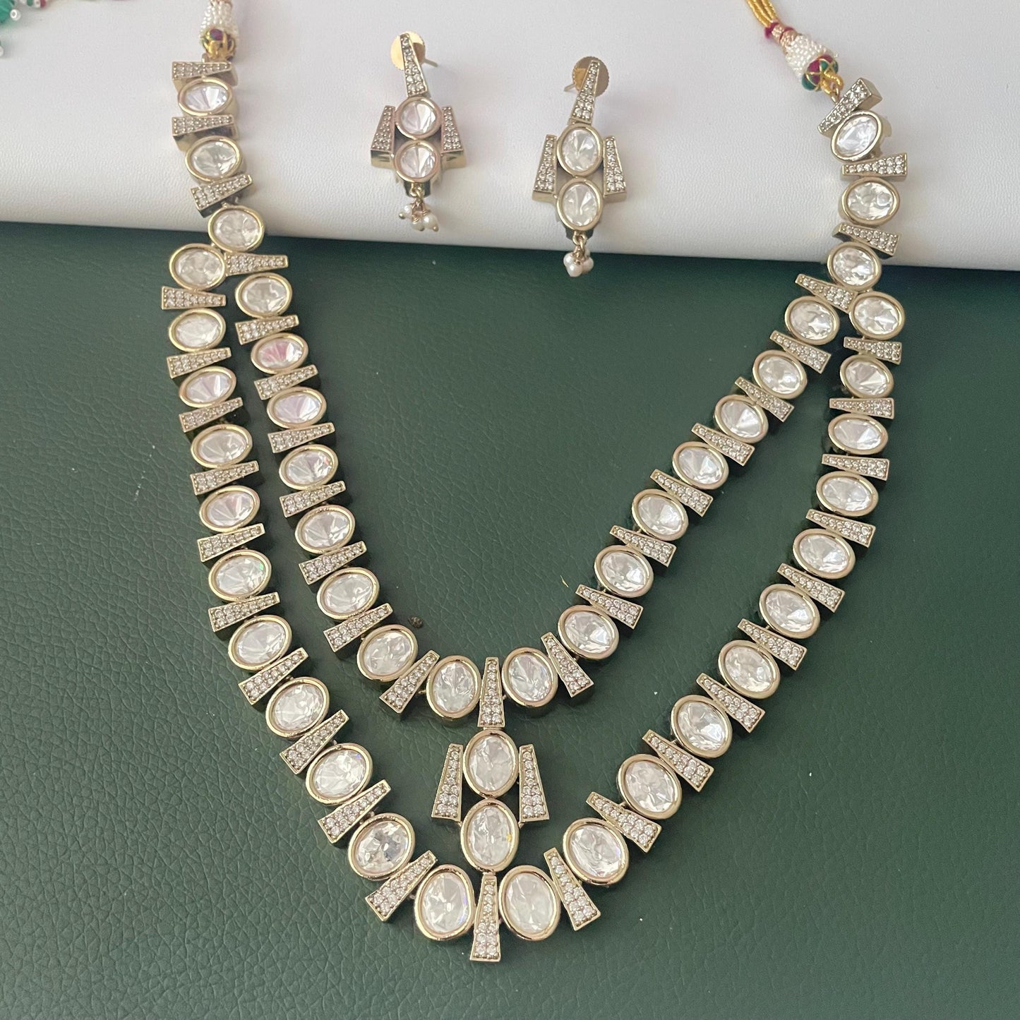 Gold Plated Kundan long layered Necklace Set: Indian Trendy Jewelry
