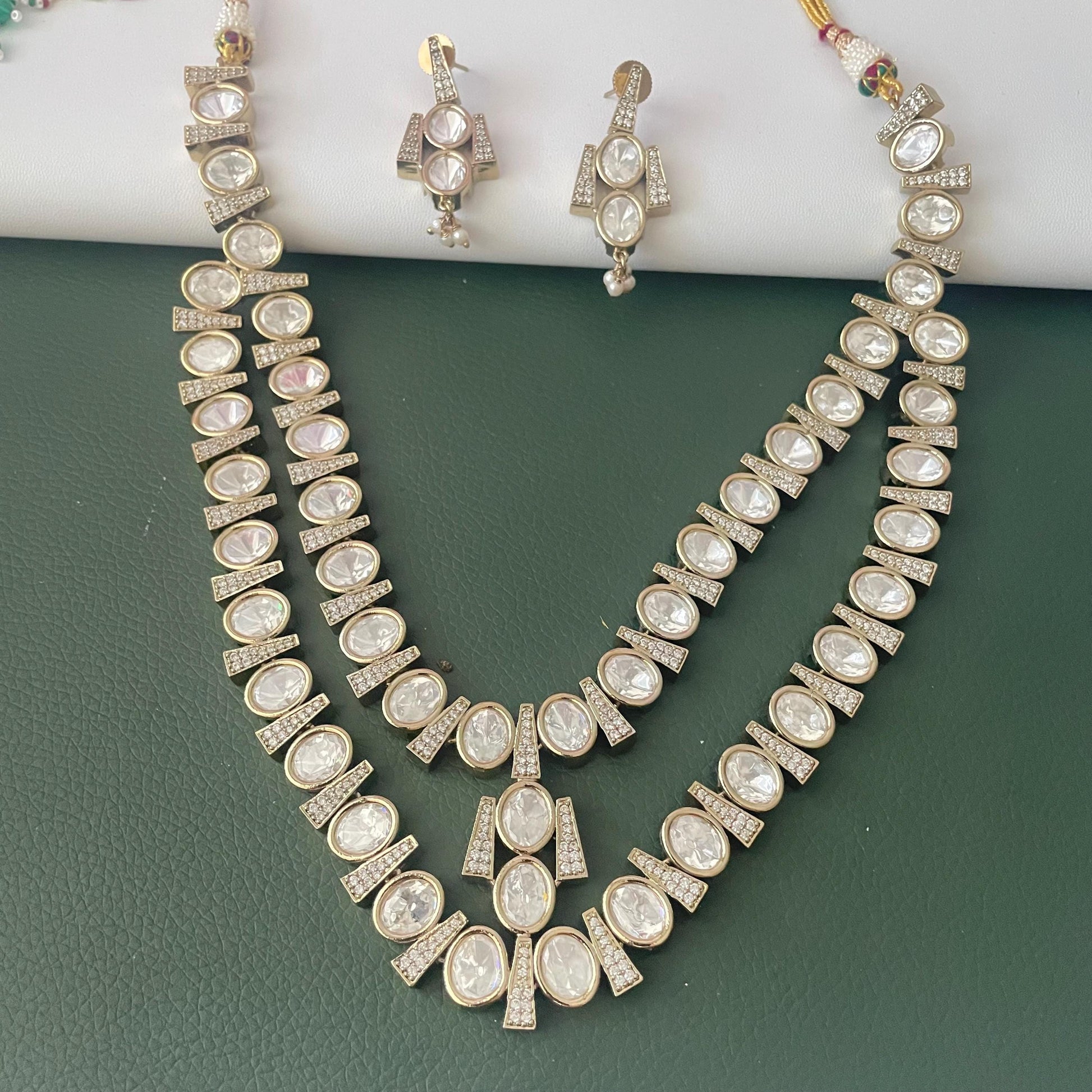 Gold Plated Kundan long layered Necklace Set: Indian Trendy Jewelry
