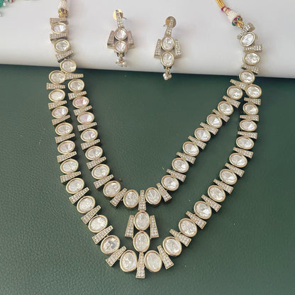 Gold Plated Kundan long layered Necklace Set: Indian Trendy Jewelry