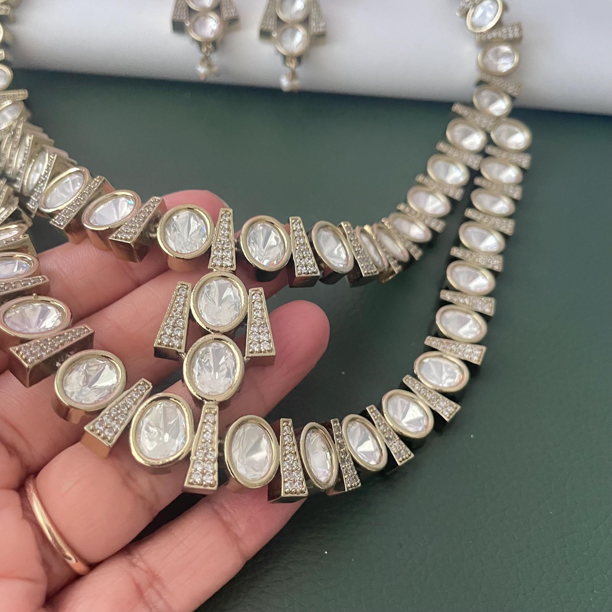 Gold Plated Kundan long layered Necklace Set: Indian Trendy Jewelry