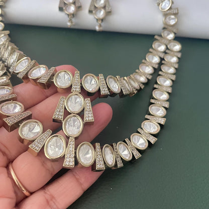 Gold Plated Kundan long layered Necklace Set: Indian Trendy Jewelry