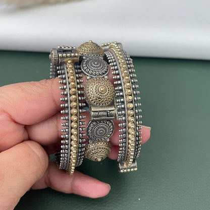 Dual tone oxidized openable bangles