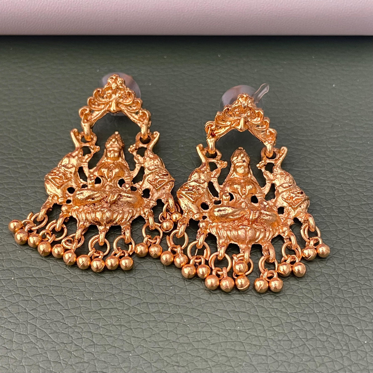 Antique Gold Plated Temple Necklace Ruby Green Stones with Earrings