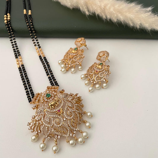 Gold Plated Victorian style cubic zirconia big pendent Mangalsutra