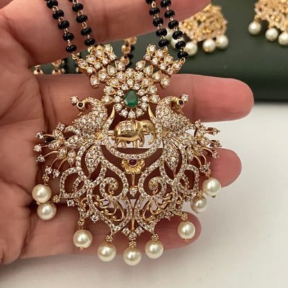 Gold Plated Victorian style cubic zirconia big pendent Mangalsutra
