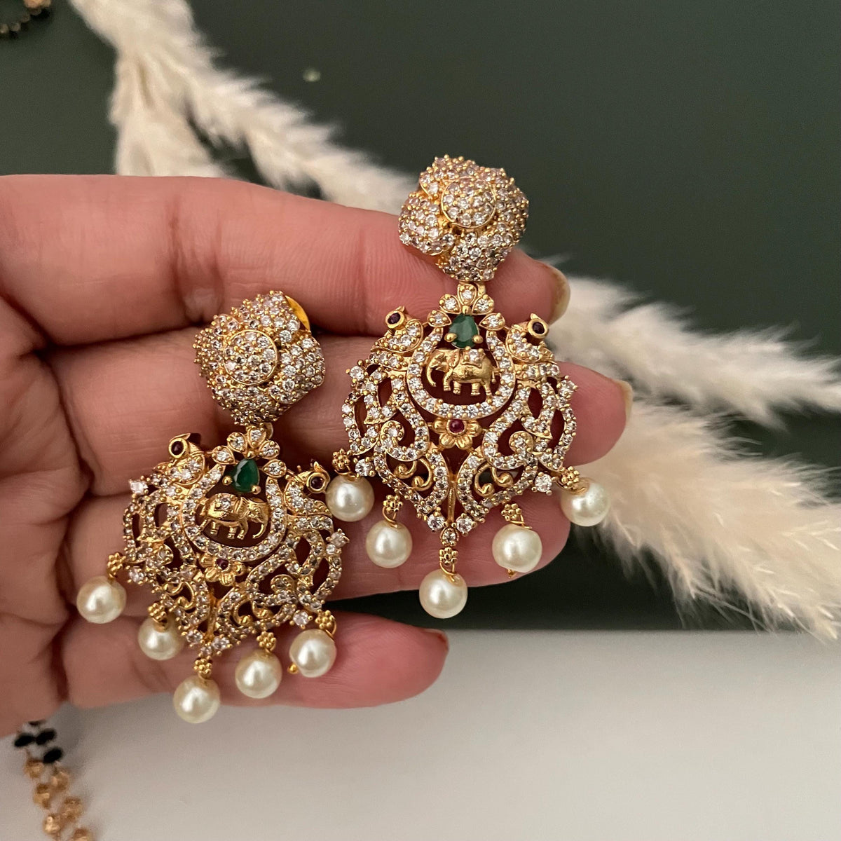 Gold Plated Victorian style cubic zirconia big pendent Mangalsutra