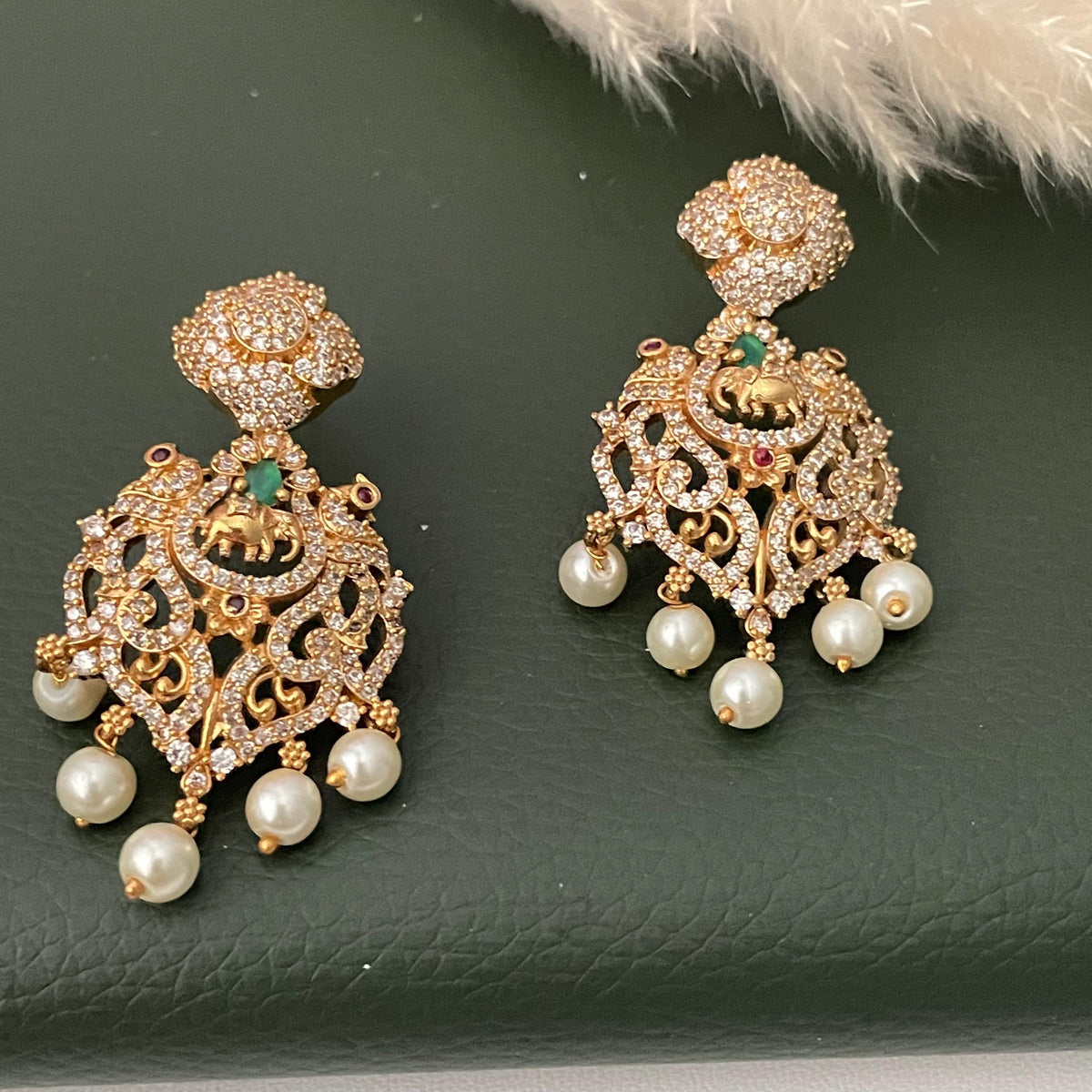 Gold Plated Victorian style cubic zirconia big pendent Mangalsutra