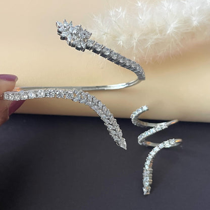 Cubic zirconia Palm bracelet in rhodium or gold plating with matching ring