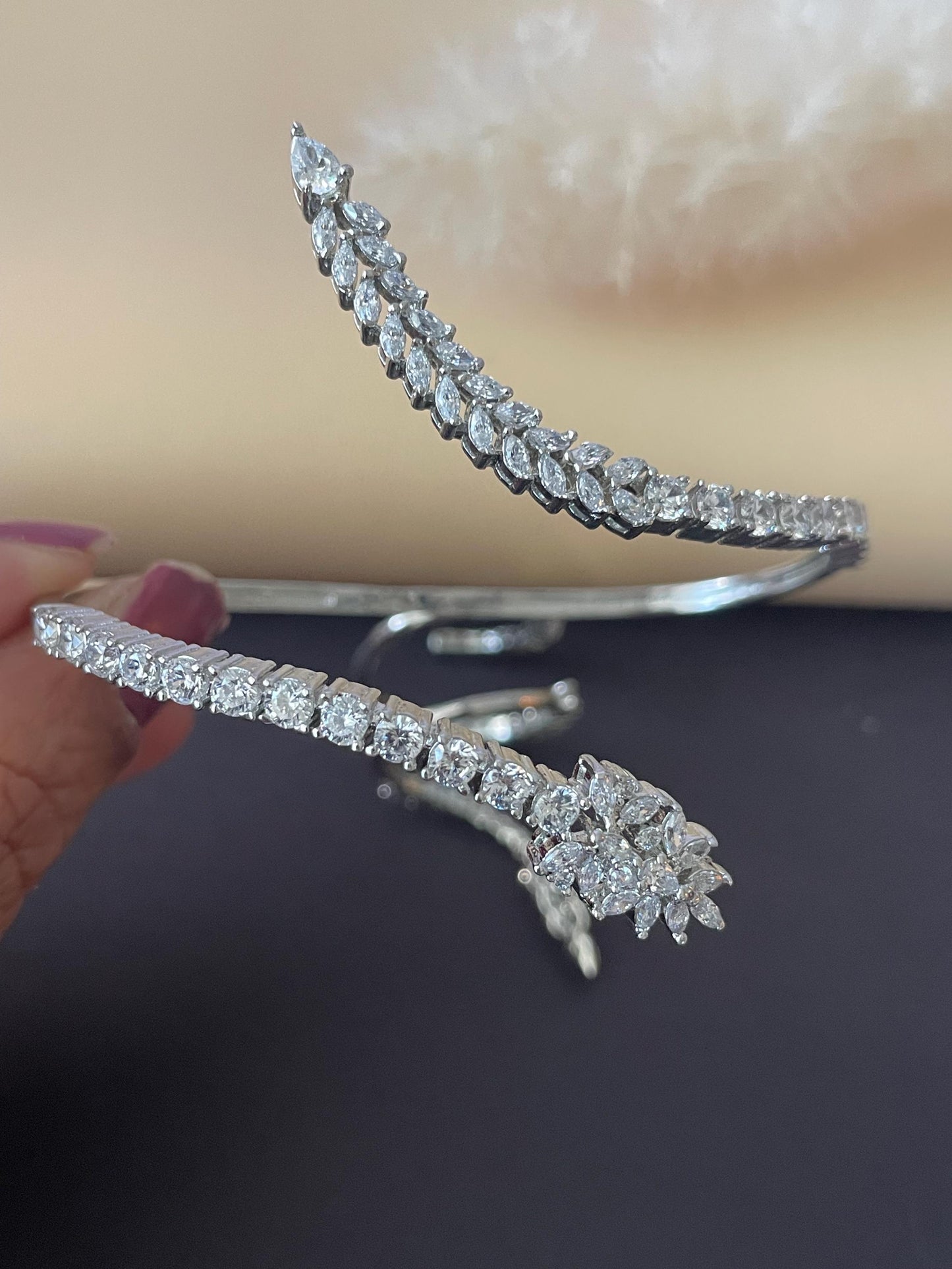 Cubic zirconia Palm bracelet in rhodium or gold plating with matching ring