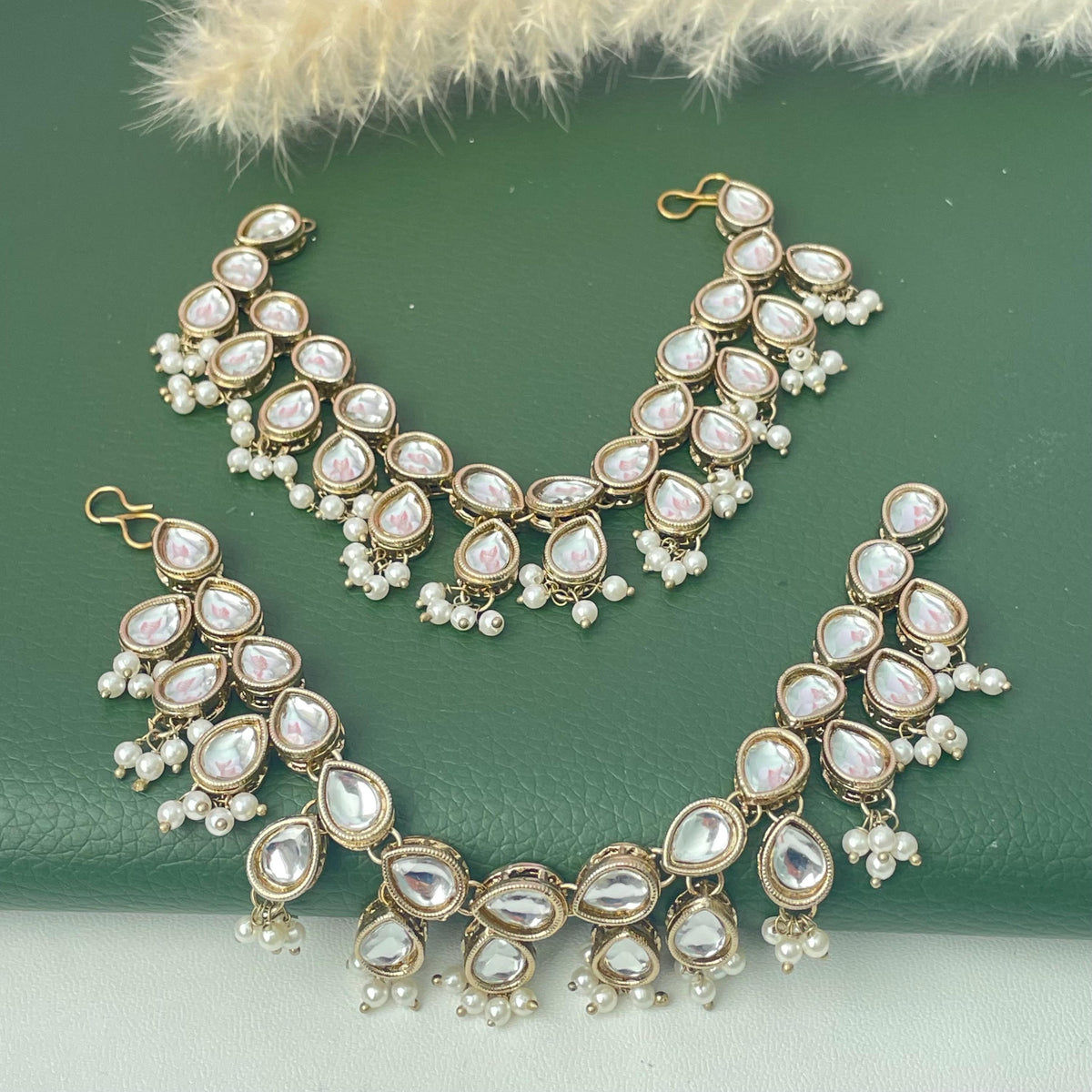Gold Plated kundan and pearl Ear Chain: Kaan Vel