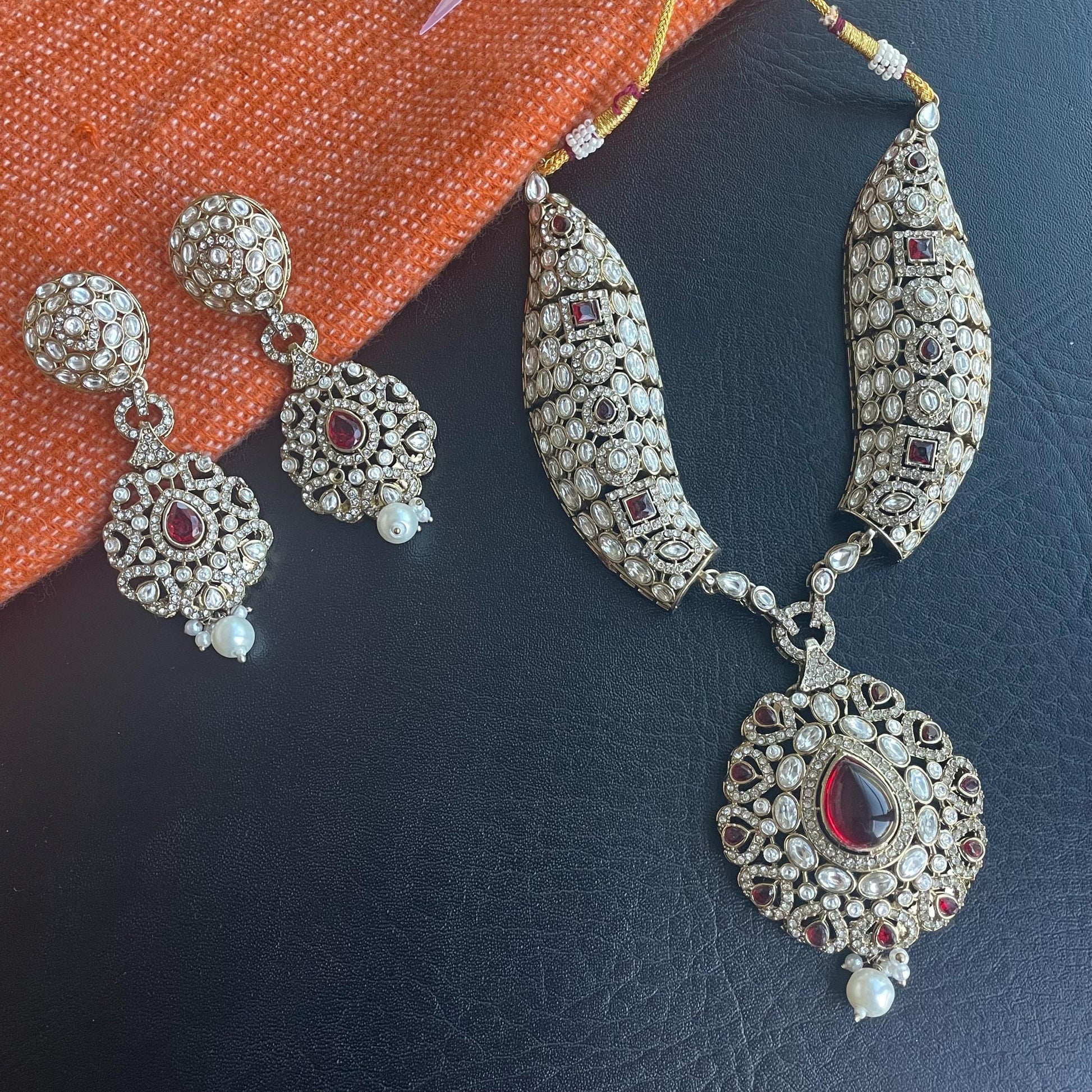 Cubic zirconia ruby or Green Party wear necklace set