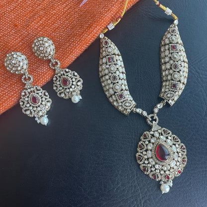 Cubic zirconia ruby or Green Party wear necklace set