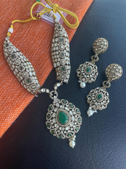 Cubic zirconia ruby or Green Party wear necklace set
