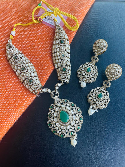 Cubic zirconia ruby or Green Party wear necklace set