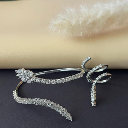 Cubic zirconia Palm bracelet in rhodium or gold plating with matching ring
