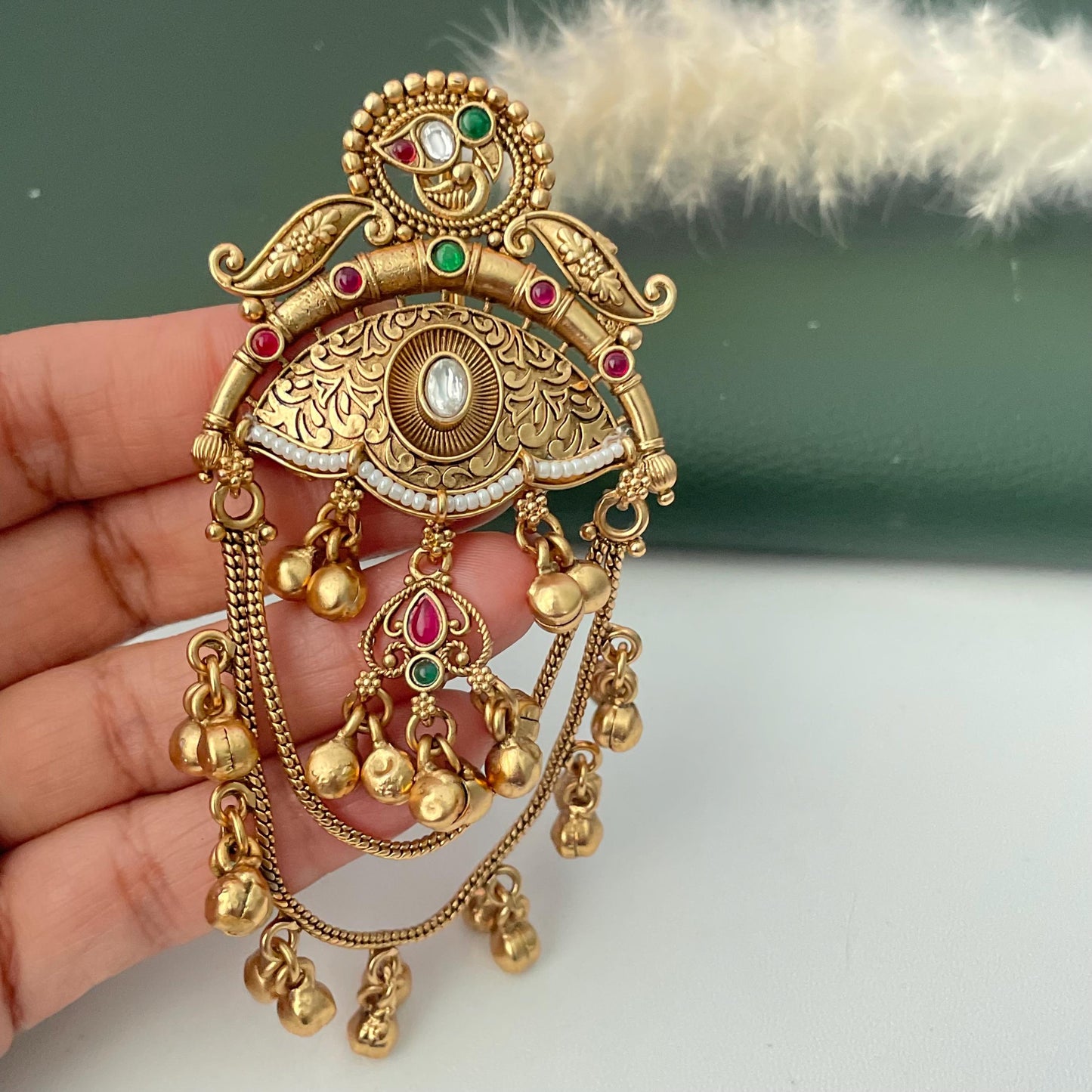 Antique Gold Plated Bridal Hair accessory: Temple style hair pin