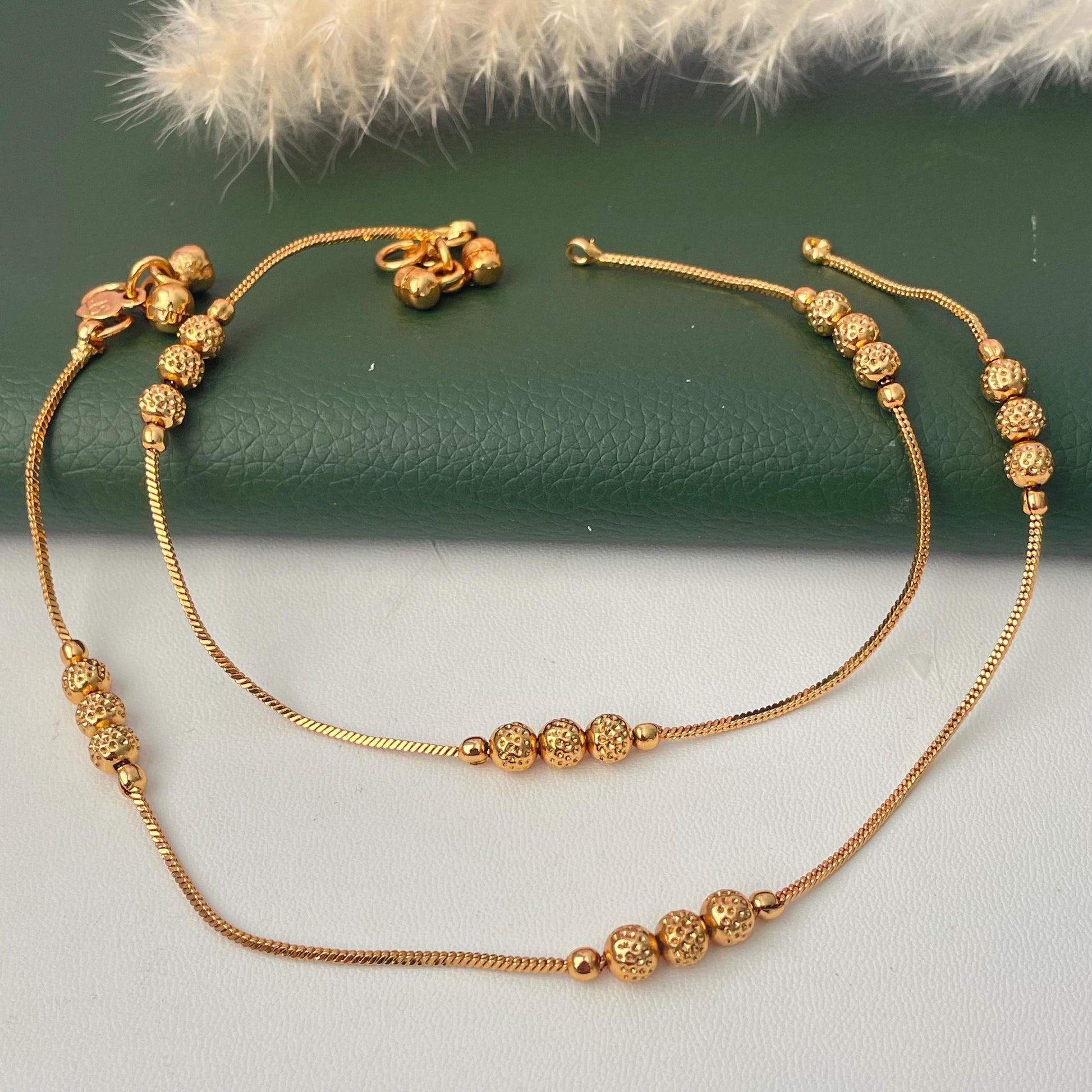 Gold Plated Anklets: Delicate Bridal Foot Jewelry comes as a pair